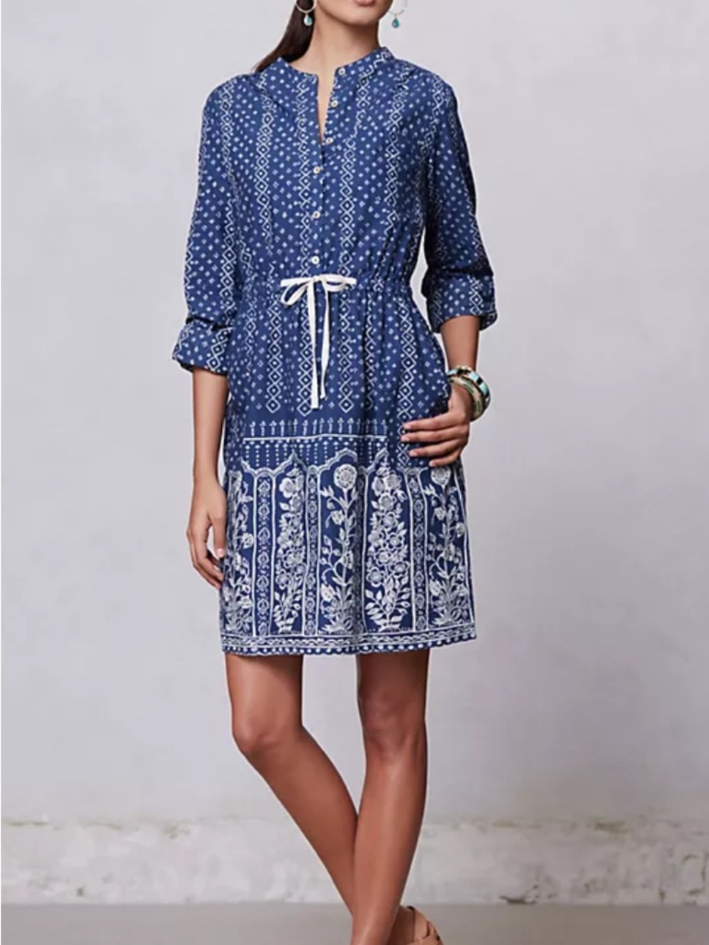 Meadow Rue  Boho Blue Floral Print Dress